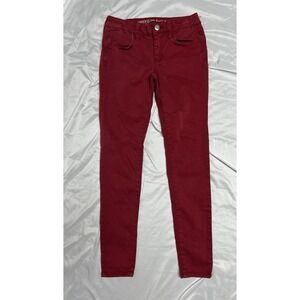 AMERICAN EAGLE Sateen Jegging Skinny Leg Low Rise Red Denim Jeans Women's Size 4